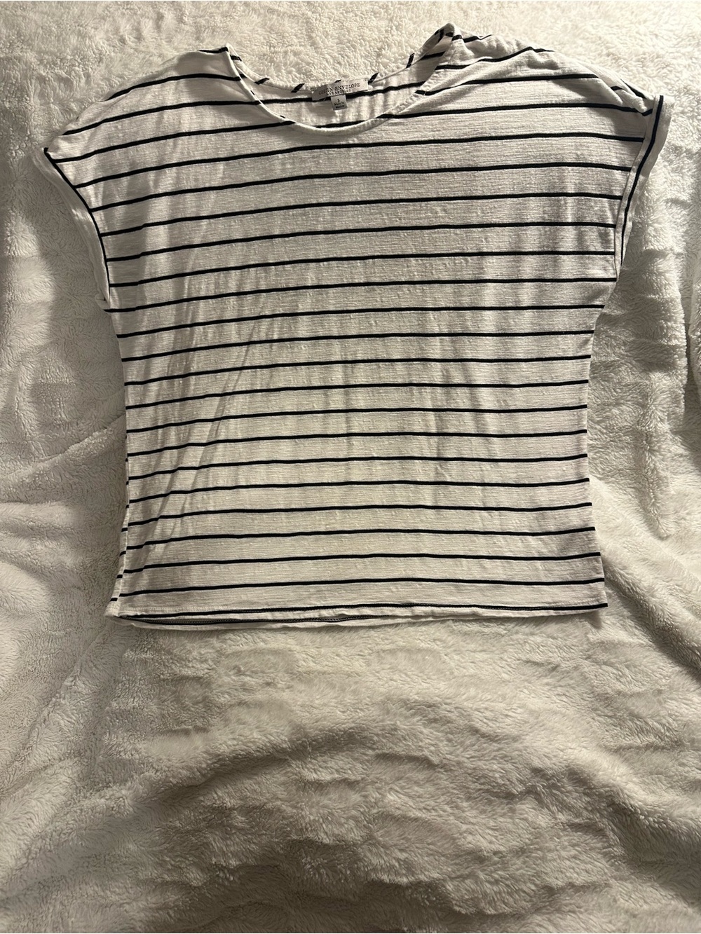 Green Envelope White Tee with Black Stripes